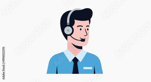 Flat vector illustration of a customer support agent with headset