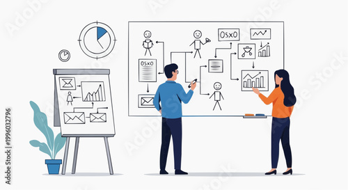 Flat vector illustration of a team collaborating on a project