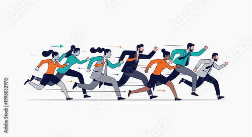 Flat vector illustration of business people running