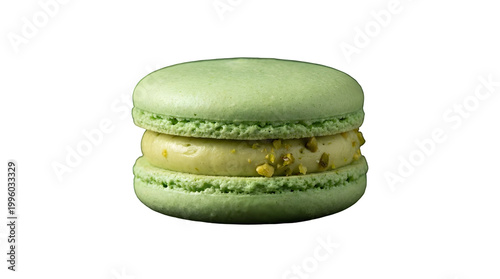 Delicious green macaron with creamy filling on PNG transparent background