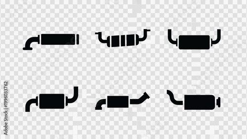 Car Exhaust Muffler Silencer Icons Set, Automotive Part Vector Graphics
