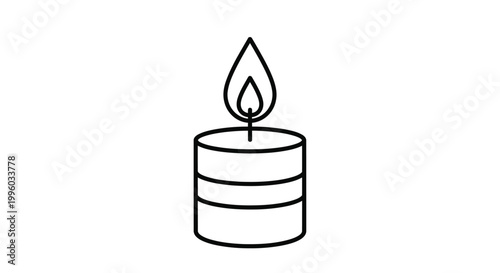 A simple black and white line drawing depicts a lit candle with a small flickering flame