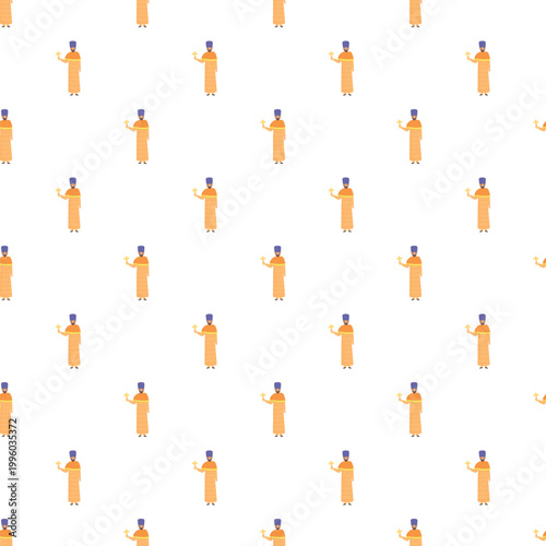 Christian priest characters with gold crosses repeating on a white background