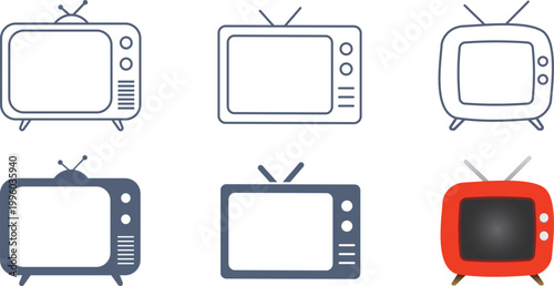 レトロなアンテナ付きのブラウン管テレビのイラスト素材セット