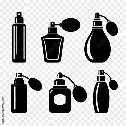 Perfume Bottles Icon Set: Vintage and Modern Spray Atomizers