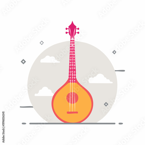 Flat design illustration of a bouzouki
