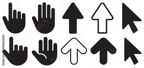 Diverse hand gestures and arrow cursor icon set vector illustration eps 10