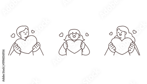 Family month celebration with cartoon people holding hearts and showing love