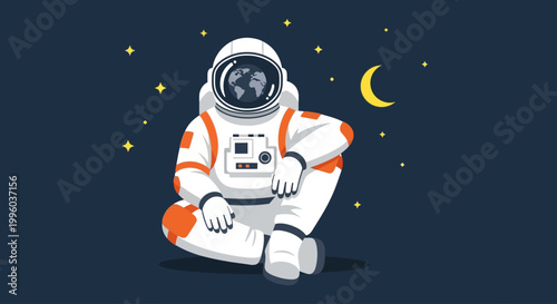 Astronaut Reflects on Earth s Beauty While Meditating Among Stars and Crescent Moon in Deep Space