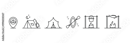 Camping and Outdoor Adventure Icon Set. Wilderness Survival Symbols