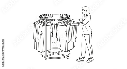 Woman browsing a circular clothing rack in a retail store setting.