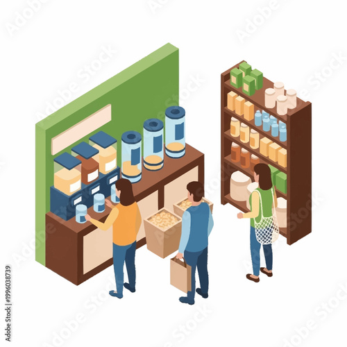 People shopping for groceries at a bulk food store.