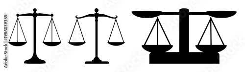Ethical AI balance scales set with solid black icon, white background featuring balance, scales, AI symbol with justice and technology