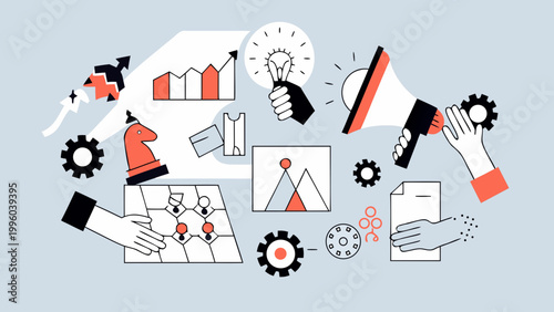 Innovative concepts including ideas strategy and communication are visually represented in this illustration