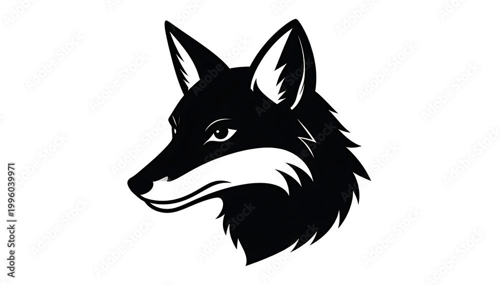 Fototapeta premium Black and white wolf head illustration.