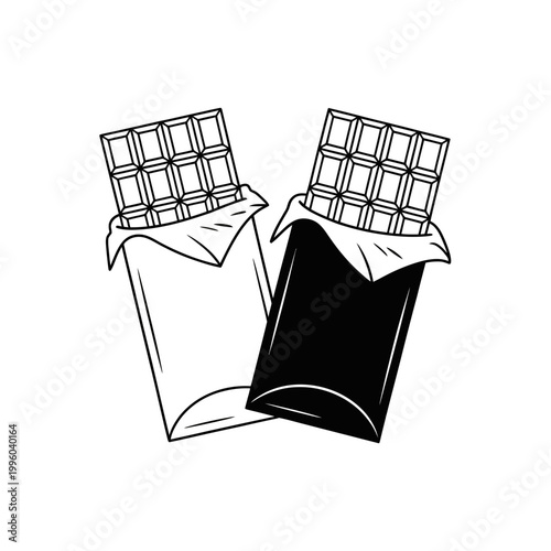 Chocolate bar vector illustration with black and white wrapper designs