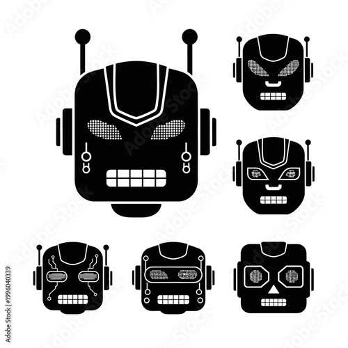 Robot Heads Collection: Futuristic Android Icons, Sci-Fi Character Faces