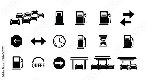 Gas Station Traffic and Fuel Service Icons