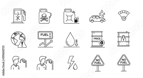 Fuel Crisis and Energy Shortage Line Icons