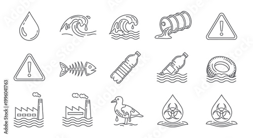 Marine Pollution and Water Contamination Icons
