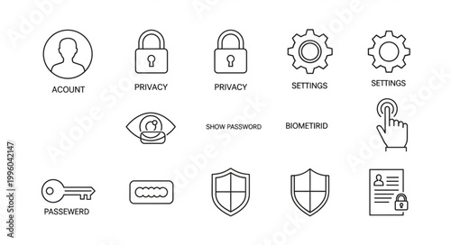 Cybersecurity icons representing digital security and data protection concepts.