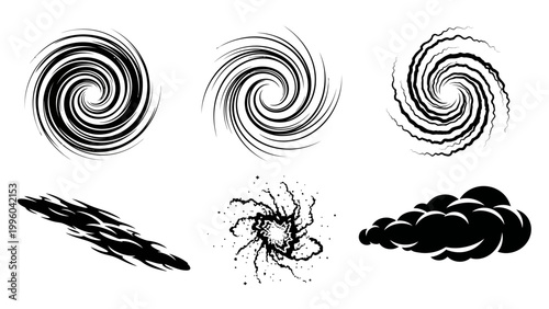 Abstract Swirls, Vortex, Twister, and Cloud Icons Set