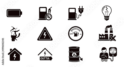 Energy Crisis and Power Outage Illustration Set