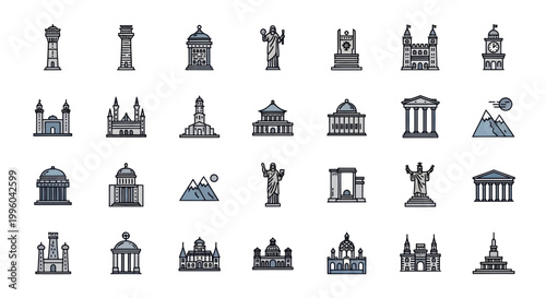 Icon Set: Famous Landmarks and Monuments Collection