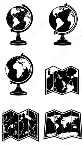 World Globes and Maps Icons - Vector Graphics