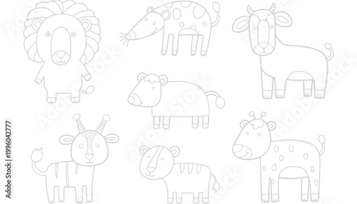 Animal farm cartoon vector illustrations of various wild and domestic animals
