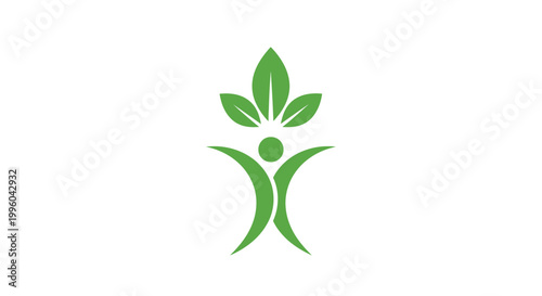 A vibrant green logo depicts a person with arms outstretched formed with leaves and a circular element