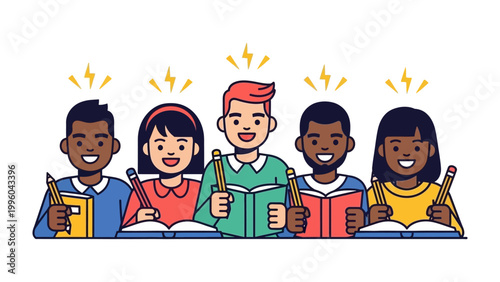 Bild auf Leinwand Diverse Learners United: A vibrant illustration showcasing a group of students engrossed in their studies, their faces lit up with the spark of ideas and knowledge