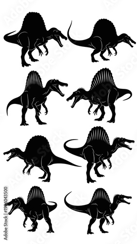 Spinosaurus Dinosaur Silhouettes Collection, Prehistoric Animal Vector Art