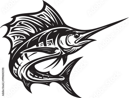 marlin fish tribal silhouette aggressive swordfish vector illustration