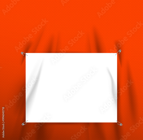 Running race bib mockup pinned with safety pins on sports t-shirt, realistic running event number template with sponsor branding on fabric