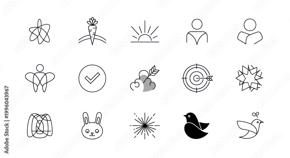 Fototapeta premium Minimalist Icons Collection: Growth, Success, Connection, Nature, Ideas, and More