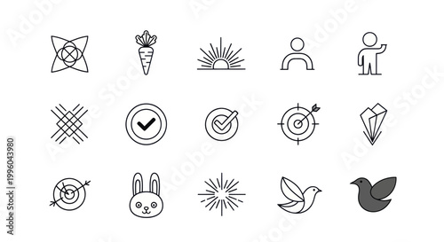 Minimalist Icons Set: Abstract Shapes, Nature, Business, and Lifestyle Symbols