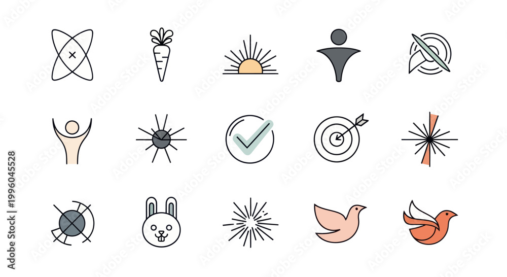 Fototapeta premium Modern Minimalist Icon Set: Health, Success, Goals, and Spirituality