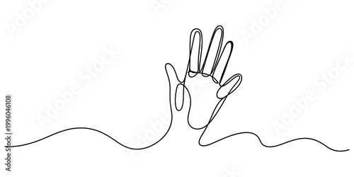 Minimalist continuous line drawing of a human hand gesture isolated on a plain white background for simple design Vector, illustration