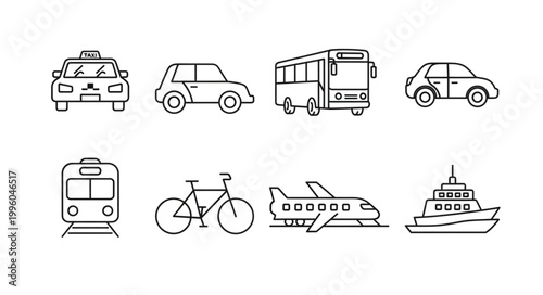 Collection of Hand Drawn Transportation Icons Vector Art.
