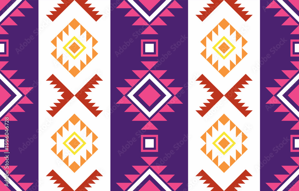 Fototapeta premium Seamless ethnic pattern vector with traditional tribal and cultural motifs, perfect for fabric, fashion, wallpaper, crafts, and decorative design projects. drew this by myself, It's not AI generate