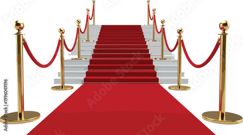 Red Carpet Stairs with Gold Stanchions and Ropes for VIP Events, Award Ceremonies, Gala Nights, and Luxury Red Carpet Experiences