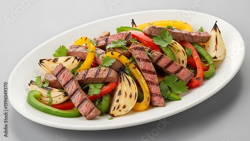 Grilled Steak Fajita with Vegetables on a White Plate