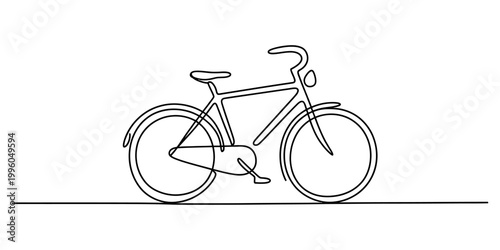 A single continuous line drawing of a simple bicycle isolated on a white background for minimalist art design. Vector, illustration
