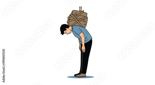 Tired employee carrying heavy burden on back with concept of excessive work duties.