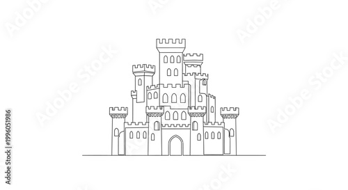 Fantasy Castle Outline Drawing - Medieval Fortress Silhouette
