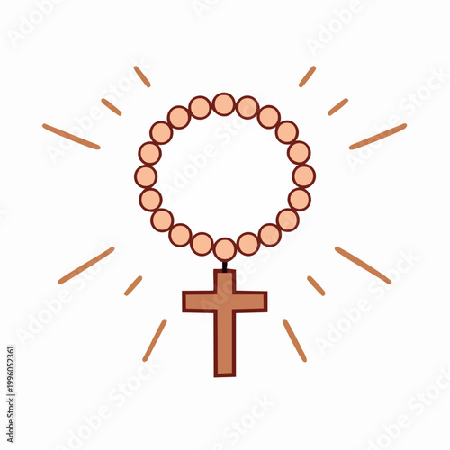 Rosary Beads with Cross and Light Rays