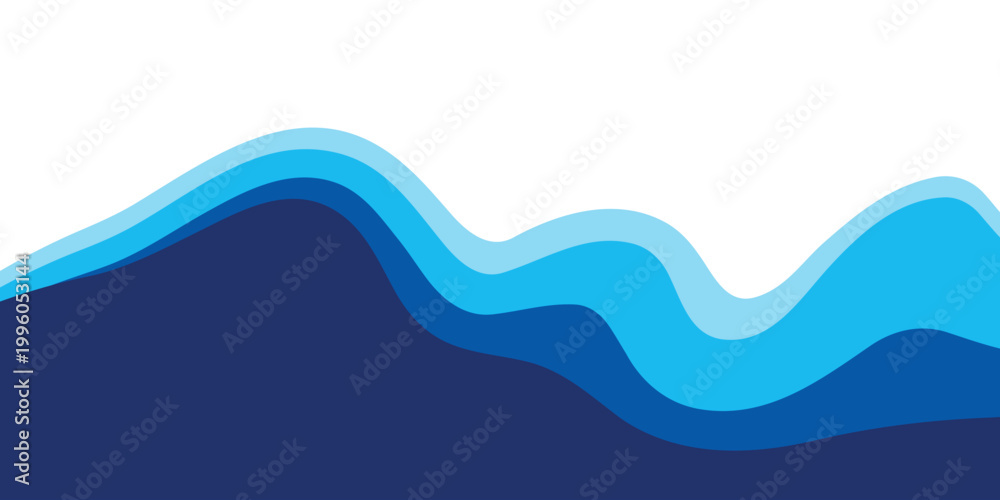 Fototapeta premium Abstract blue water waves background with layered fluid shapes on white.10eps