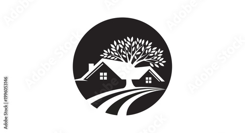 Home, Tree, and Road Logo Design
