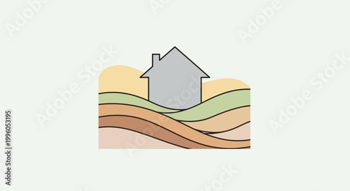 House on layered soil ground cross-section, geological strata concept